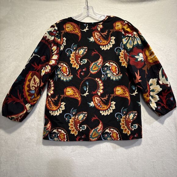 Chico's Top Women's Size 2 Large Colorful Paisley Puff Sleeve Cotton Stretch - Picture 6 of 13